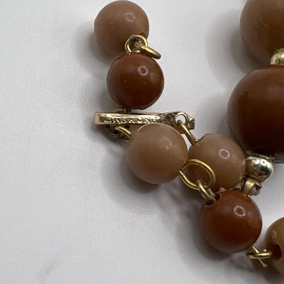 Vintage stamped brown tone bead necklace - Picture 2 of 10